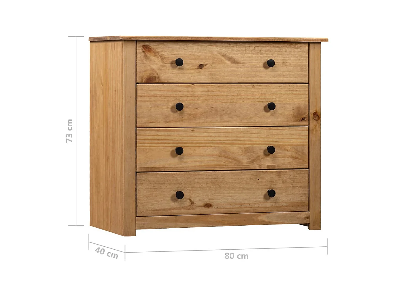 Commode 4 tiroirs en bois de pin massif Autika 80cm – Élégance rustique et praticité-Couleur Naturel