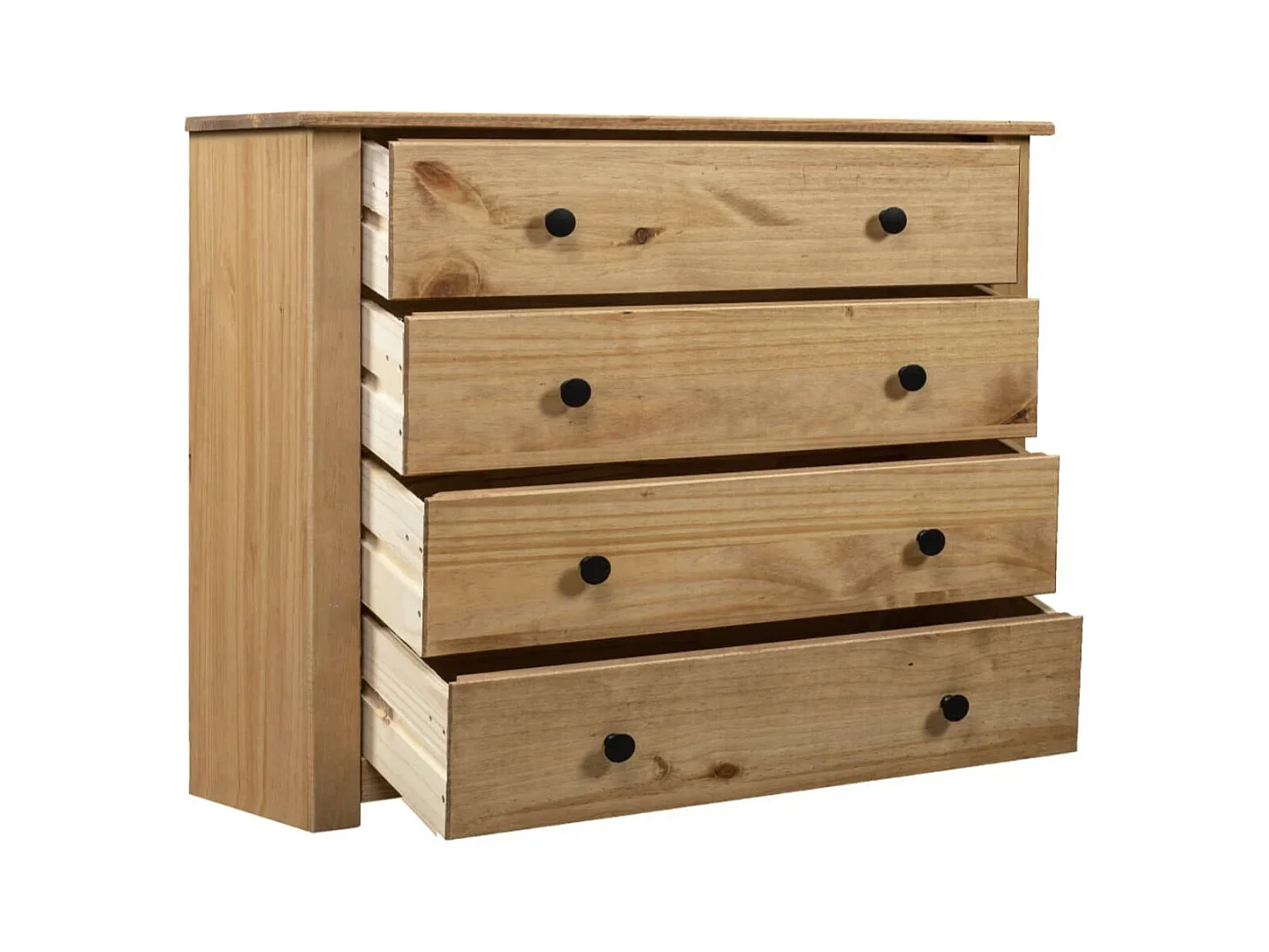 Commode 4 tiroirs en bois de pin massif Autika 80cm – Élégance rustique et praticité-Couleur Naturel