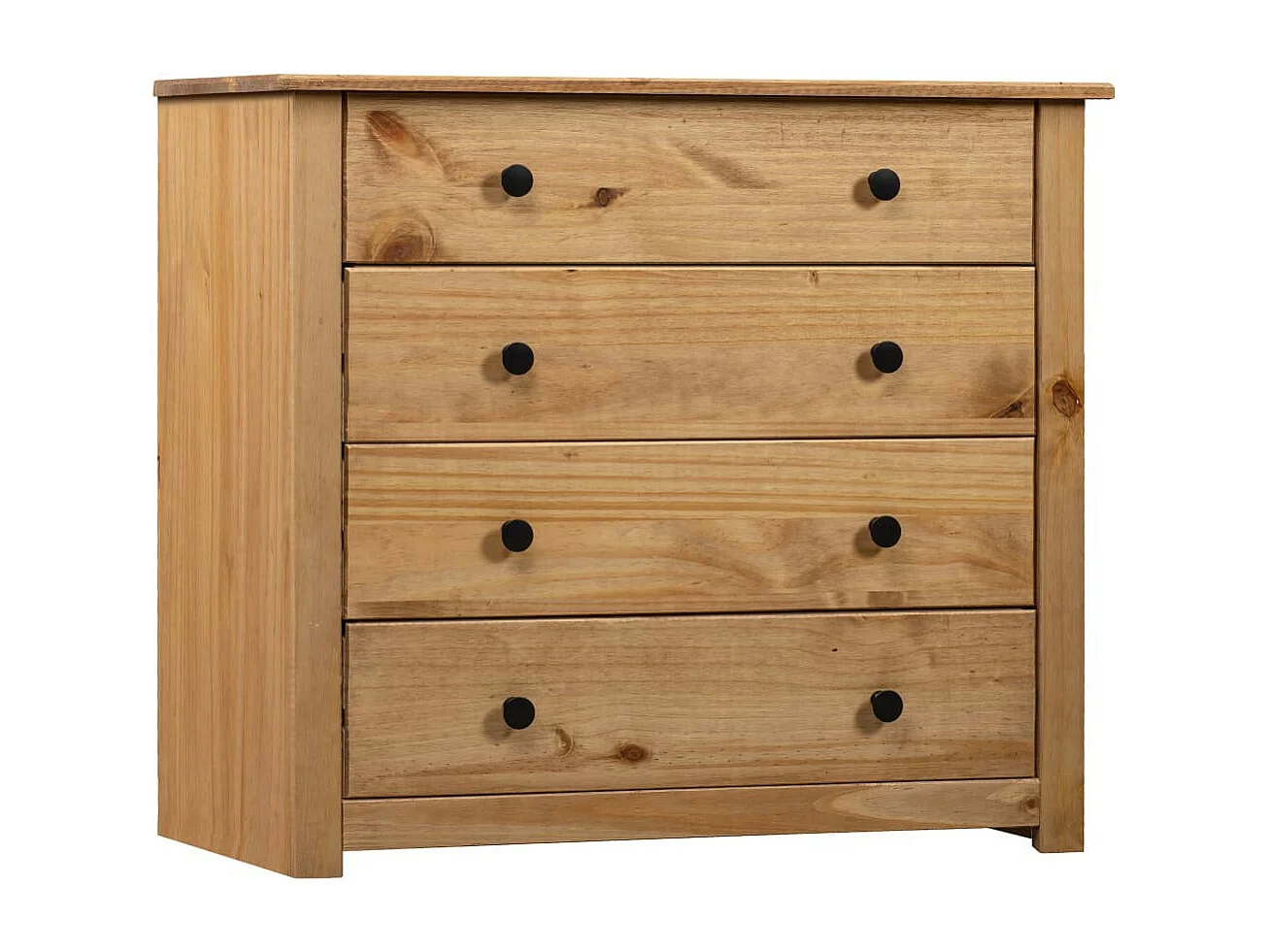 Commode 4 tiroirs en bois de pin massif Autika 80cm – Élégance rustique et praticité-Couleur Naturel