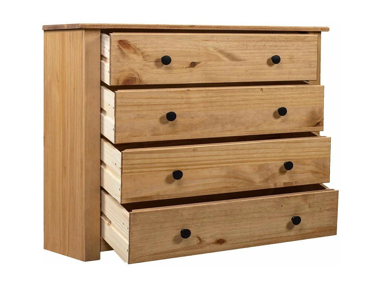 Commode 4 tiroirs en bois de pin massif Autika 80cm – Élégance rustique et praticité-Couleur Naturel