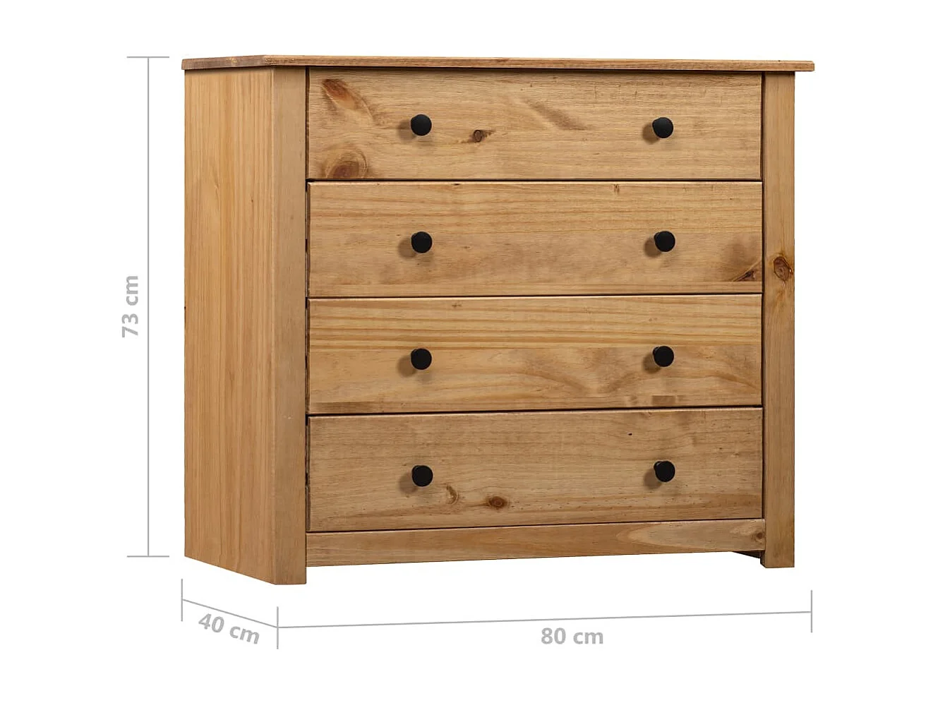 Commode 4 tiroirs en bois de pin massif Autika 80cm – Élégance rustique et praticité-Couleur Naturel