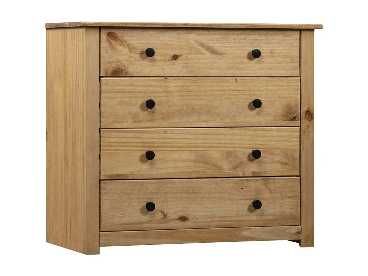 Commode 4 tiroirs en bois de pin massif Autika 80cm – Élégance rustique et praticité-Couleur Naturel