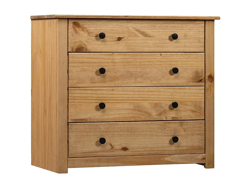 Commode 4 tiroirs en bois de pin massif Autika 80cm – Élégance rustique et praticité-Couleur Naturel