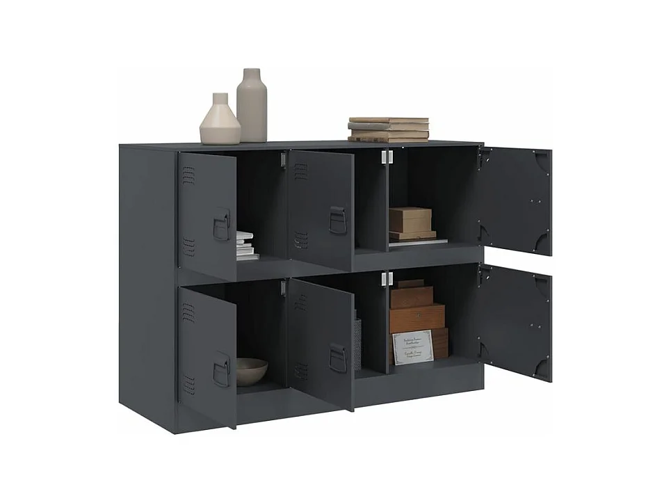 Commode à 6 casiers en acier Klavin 99cm - Style industriel-Couleur Gris anthracite