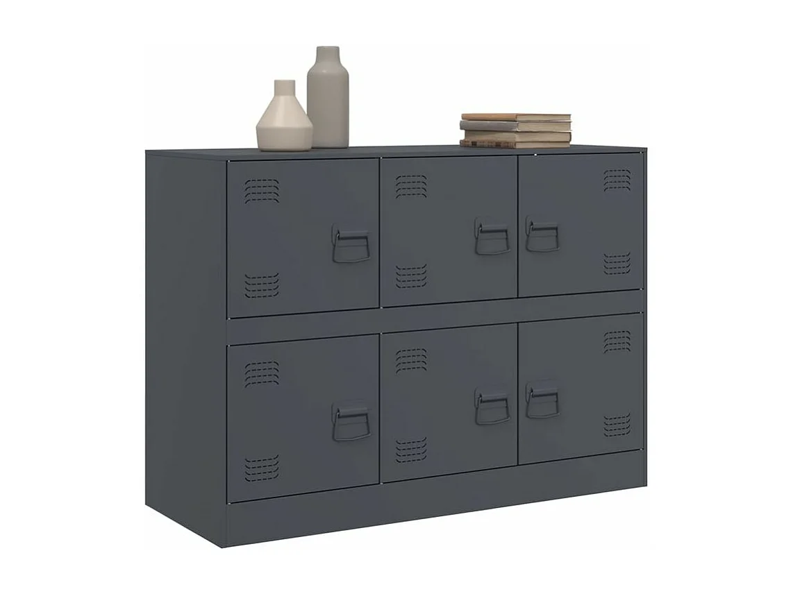 Commode à 6 casiers en acier Klavin 99cm - Style industriel-Couleur Gris anthracite
