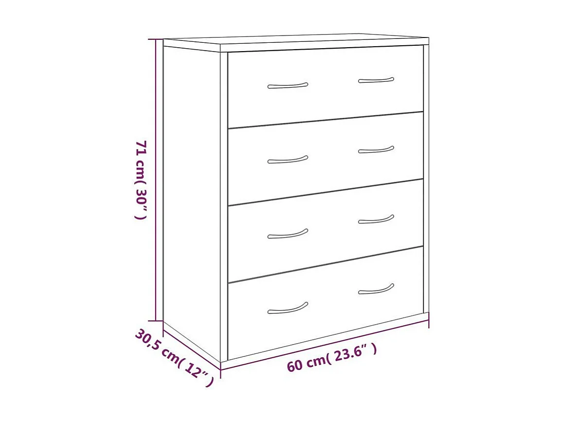 Commode 4 tiroirs Chikee 60cm - Bois d'ingénierie-Couleur Noyer