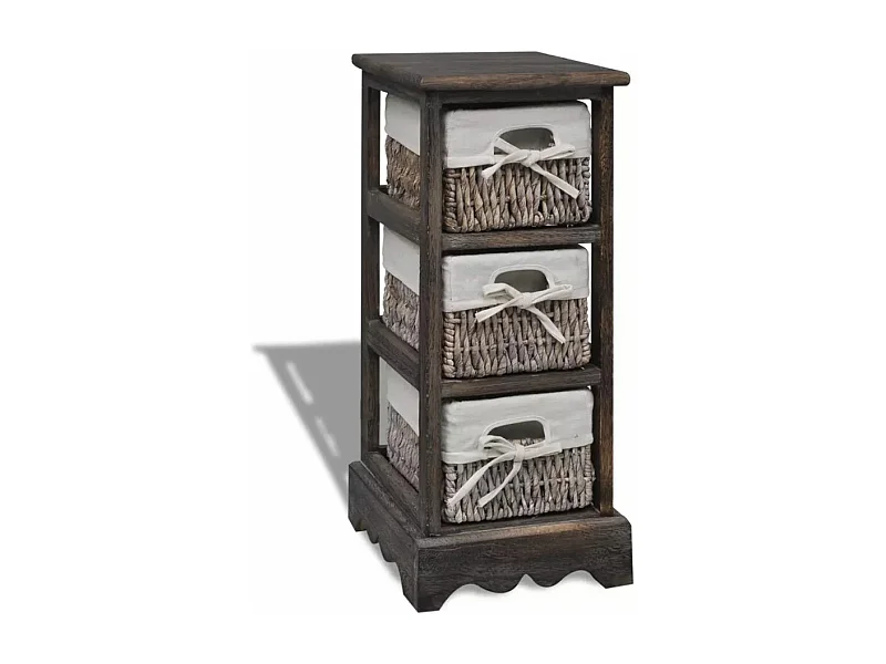 Étagère de rangement Bois Marron 3 paniers en tissage