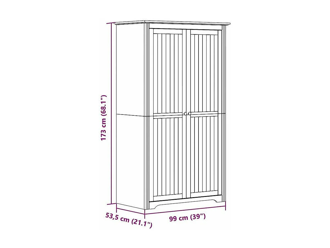 Garde-robe BODO gris 99x53,5x173 bois massif de pin