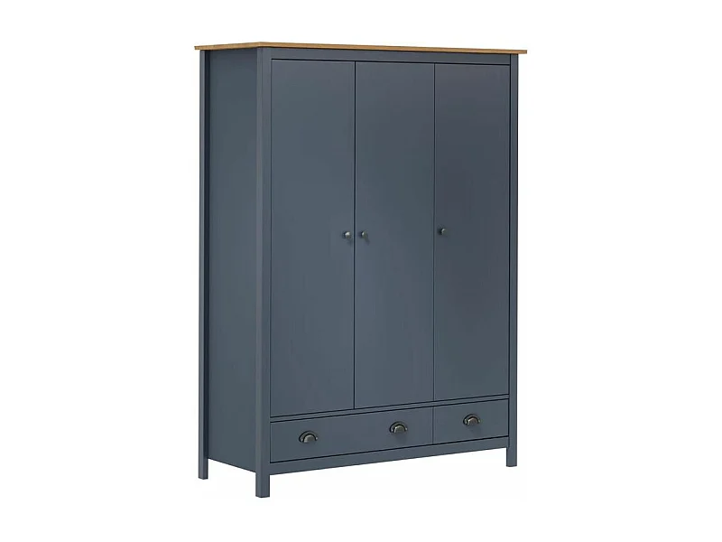Garde-robe à 3 portes Hill Gris 127x50x170 Pin solide