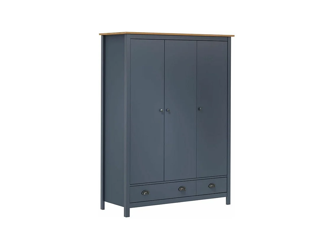 Garde-robe à 3 portes Hill Gris 127x50x170 Pin solide