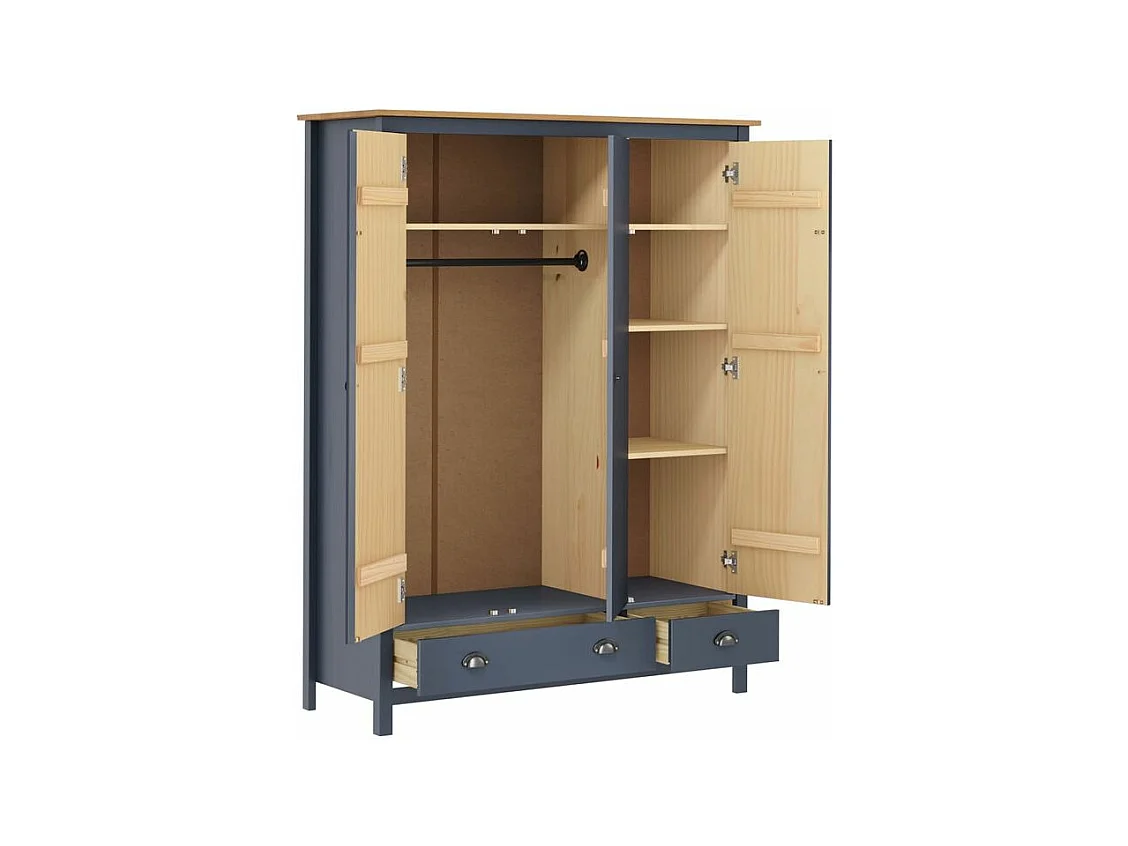 Garde-robe à 3 portes Hill Gris 127x50x170 Pin solide