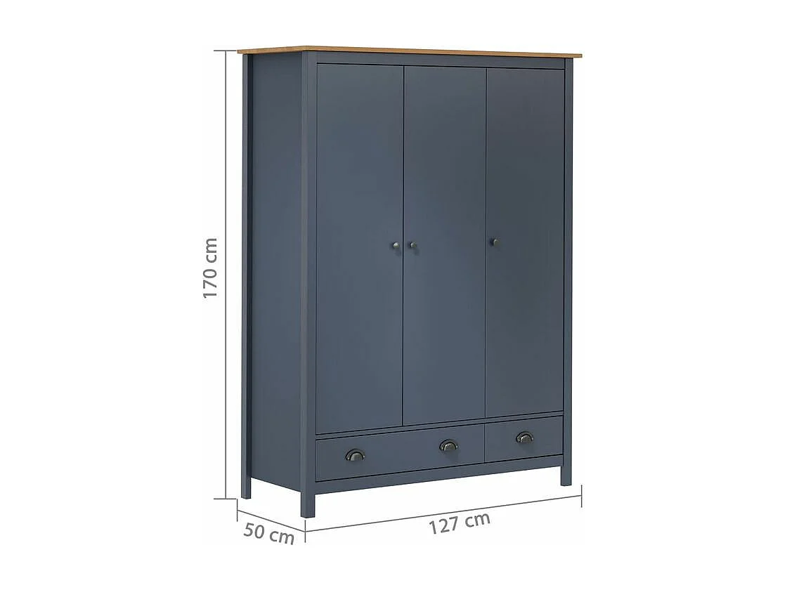 Garde-robe à 3 portes Hill Gris 127x50x170 Pin solide