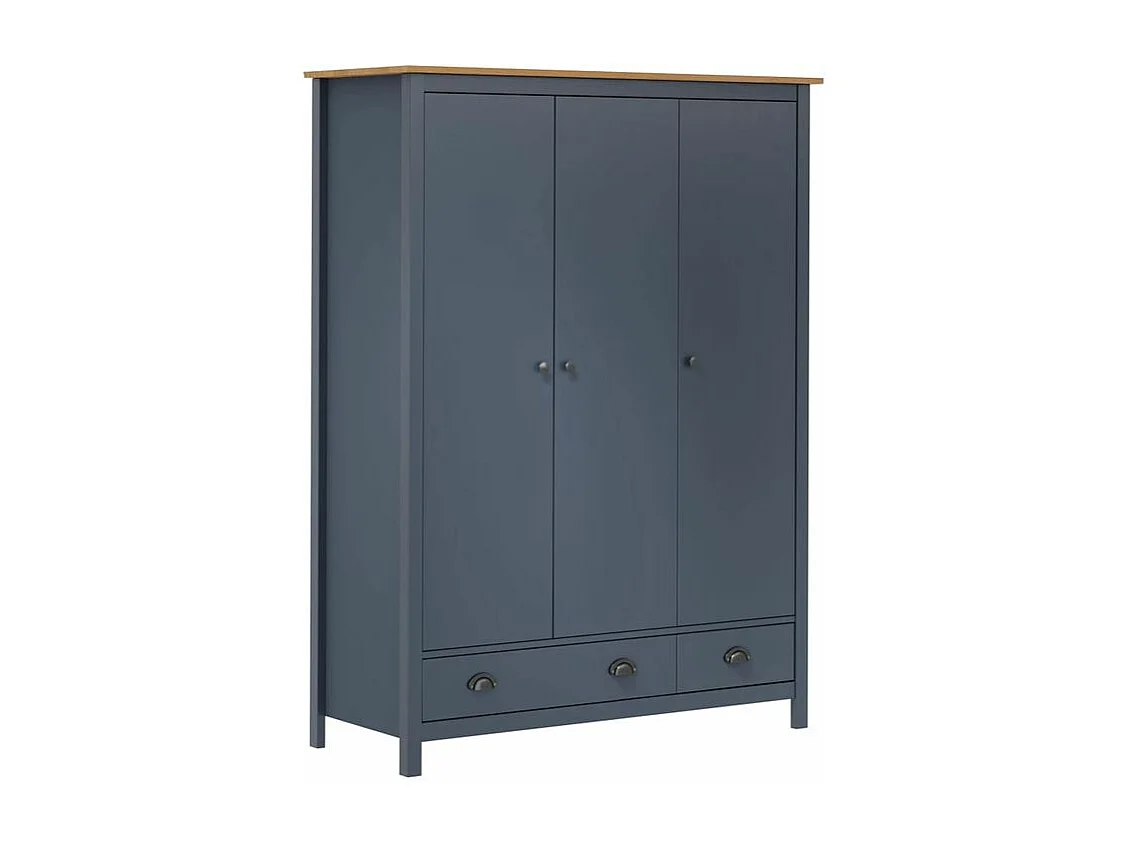 Garde-robe à 3 portes Hill Gris 127x50x170 Pin solide