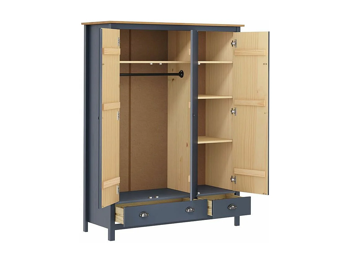 Garde-robe à 3 portes Hill Gris 127x50x170 Pin solide