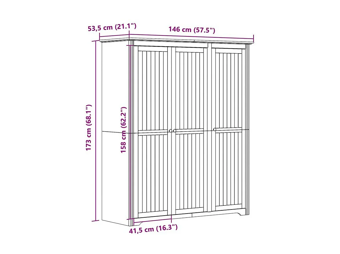Garde-robe BODO gris 146x53,5x173 bois massif de pin