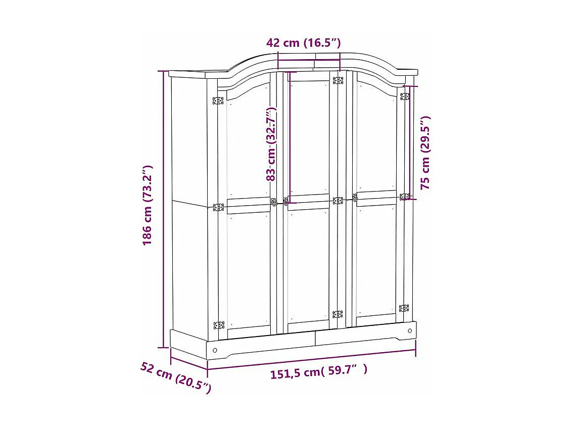 Garde-robe Corona 151,5x52x186 bois de pin massif