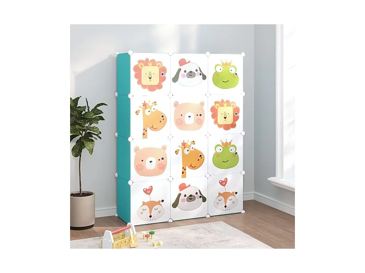 Armoire de rangement pour enfants avec 12 cubes Vert PP