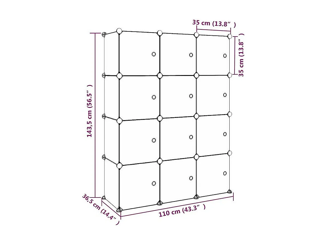 Armoire de rangement pour enfants avec 12 cubes Vert PP