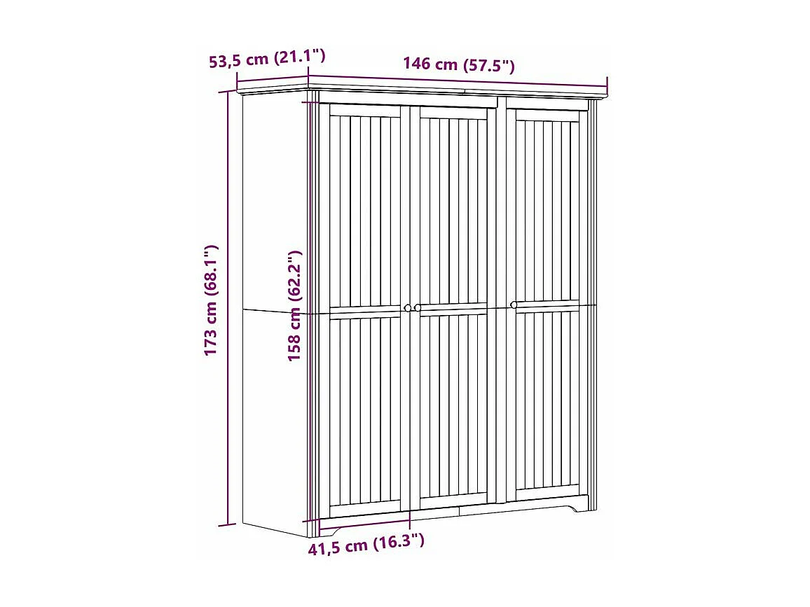 Garde-robe BODO blanc 146x53,5x173 bois massif de pin