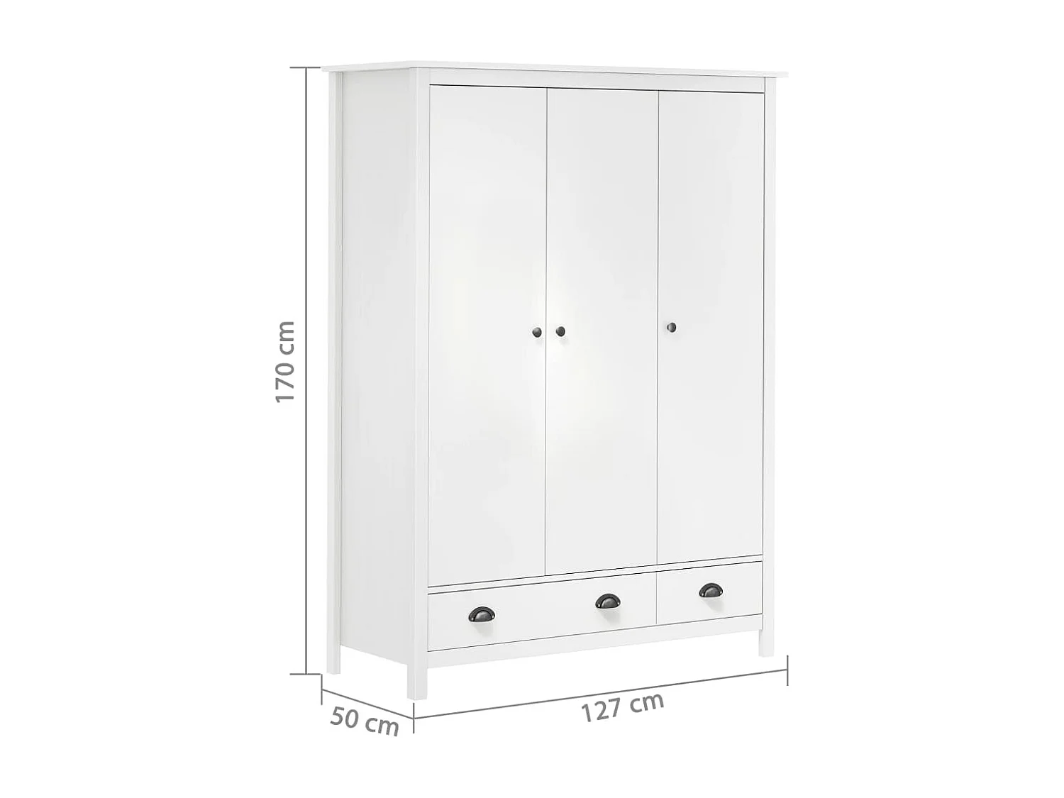 Garde-robe à 3 portes Hill Range Blanc 127x50x170 Pin solide 2