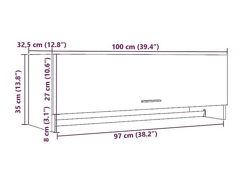 Meuble d’entrée mural avec penderie 100cm – Modèle Refleta-Marron clair