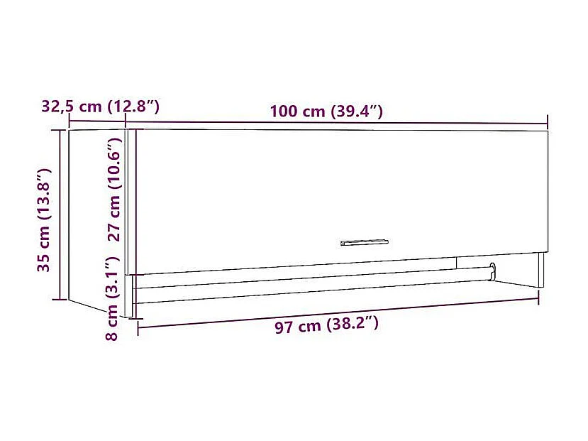 Meuble d’entrée mural avec penderie 100cm – Modèle Refleta-Marron noisette