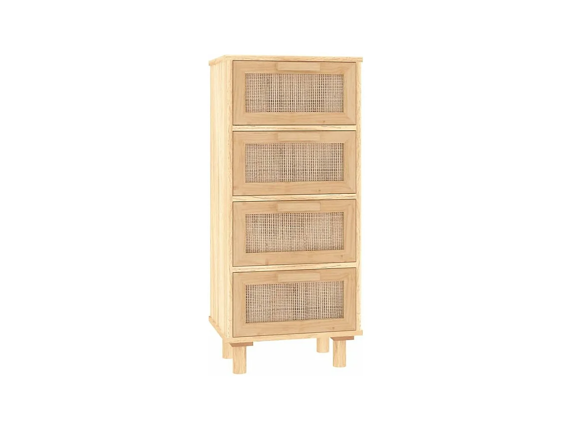 Chiffonnier en bois avec 4 tiroirs en Rotin naturel 40cm - Modèle Kaliga-Couleur Naturel