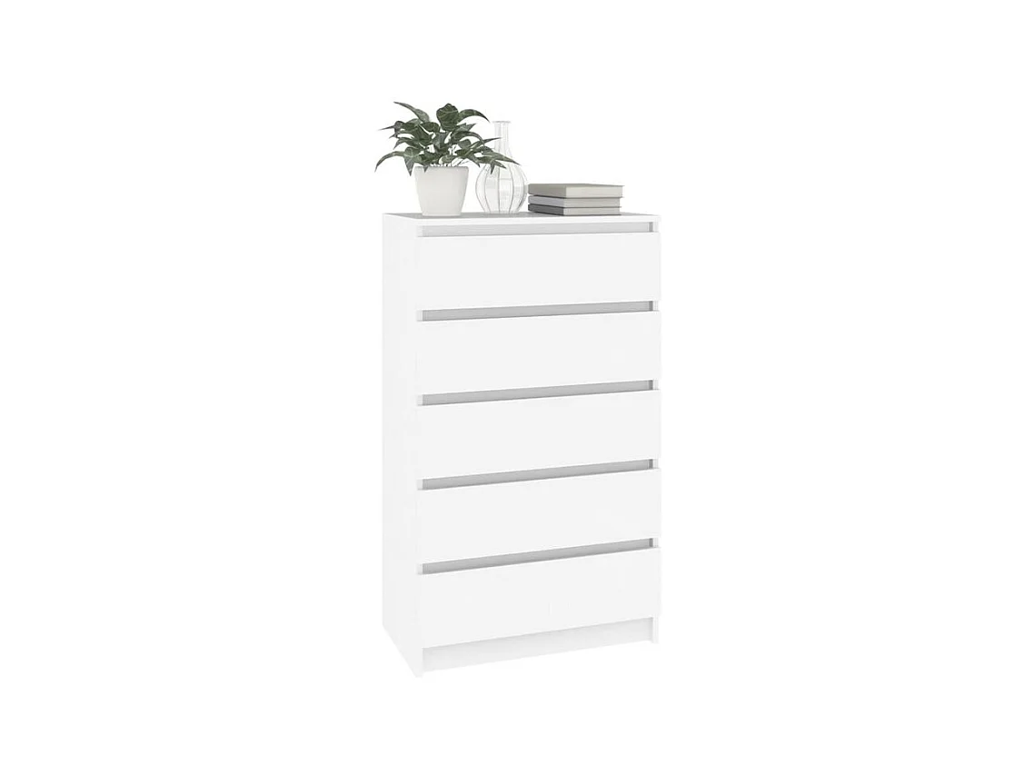 Commode haute 5 tiroirs Klasko 60cm - Bois d'ingénierie-Couleur Blanc
