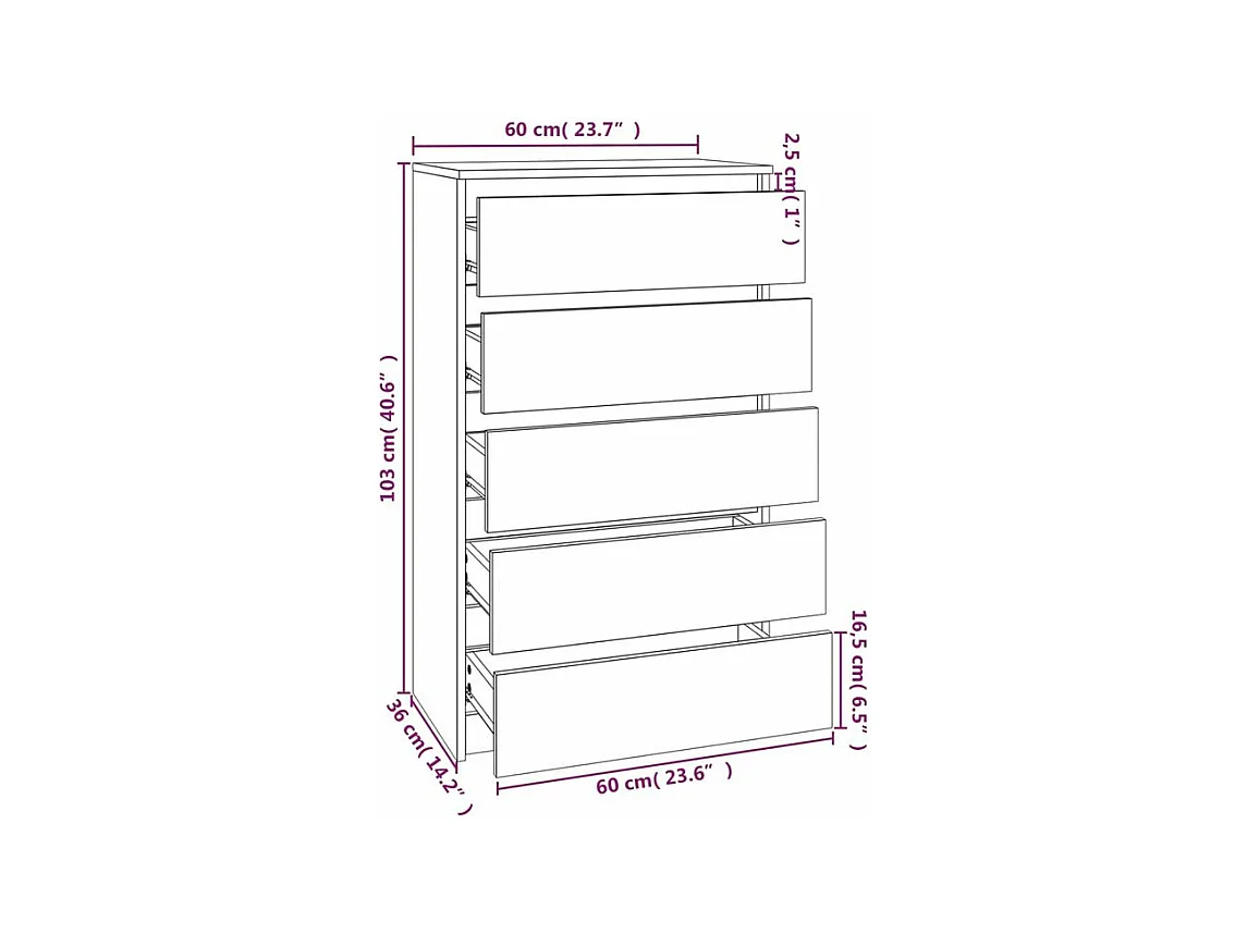 Commode haute 5 tiroirs Klasko 60cm - Bois d'ingénierie-Couleur Blanc