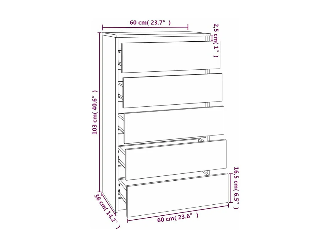 Commode haute 5 tiroirs Klasko 60cm - Bois d'ingénierie-Couleur Blanc