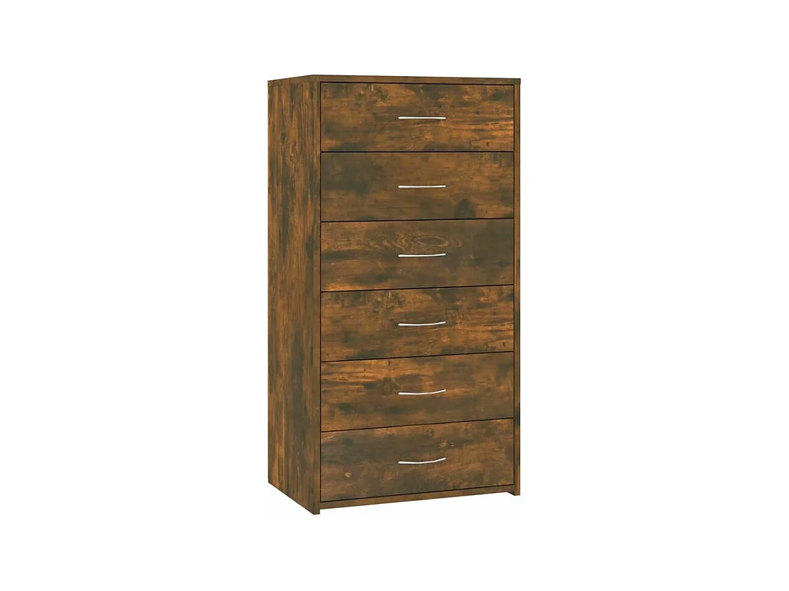 Chiffonnier 6 tiroirs en bois Homy 50cm - Le rangement pratique-Couleur Marron fumé
