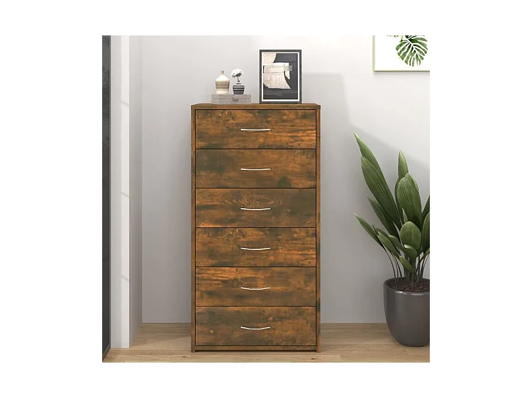Chiffonnier 6 tiroirs en bois Homy 50cm - Le rangement pratique-Couleur Marron fumé