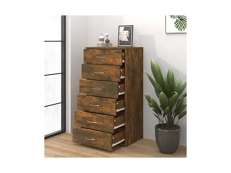 Chiffonnier 6 tiroirs en bois Homy 50cm - Le rangement pratique-Couleur Marron fumé
