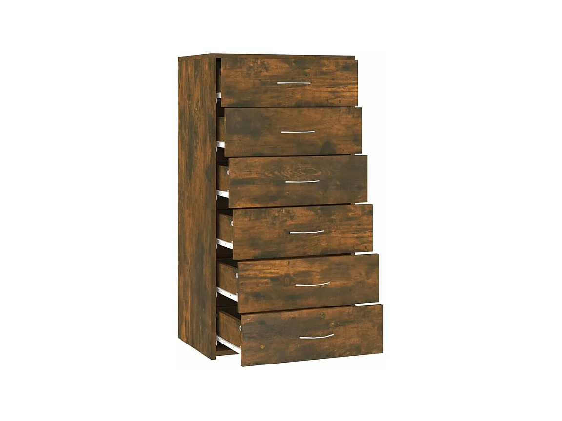 Chiffonnier 6 tiroirs en bois Homy 50cm - Le rangement pratique-Couleur Marron fumé