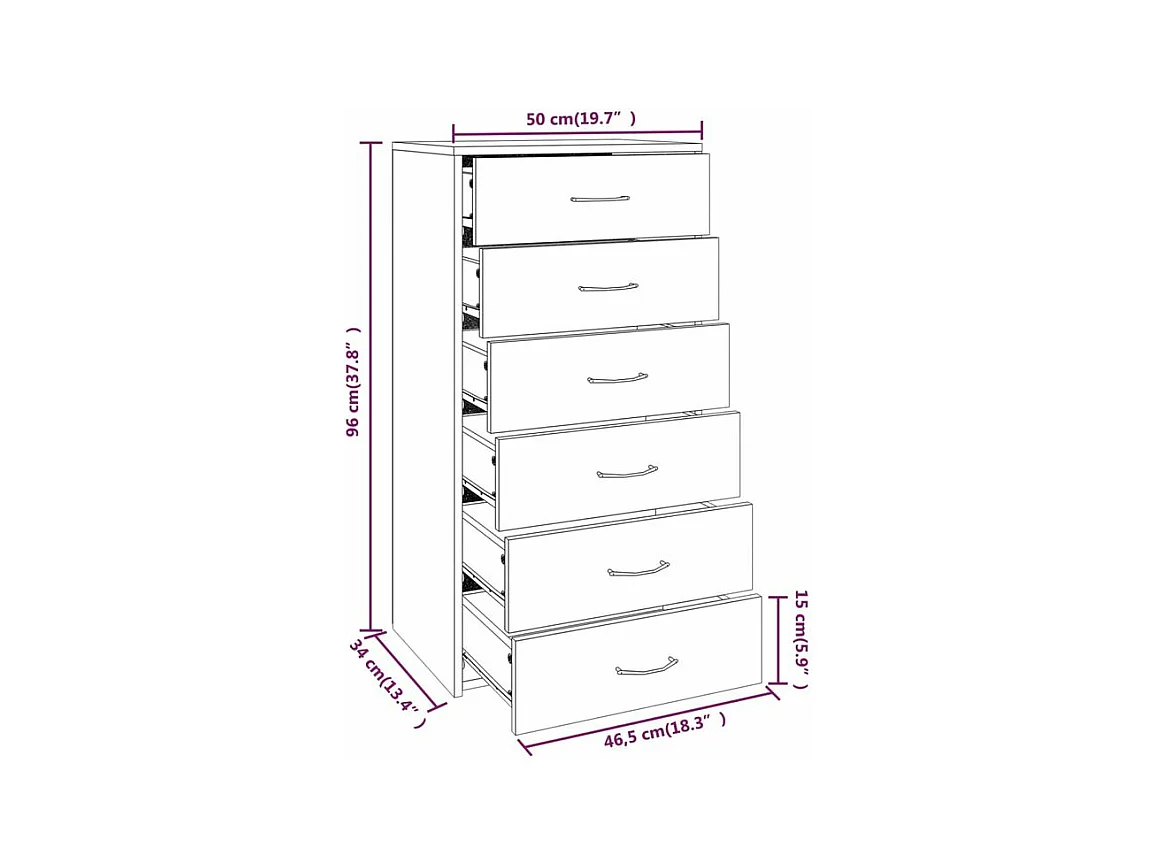 Chiffonnier 6 tiroirs en bois Homy 50cm - Le rangement pratique-Couleur Marron fumé