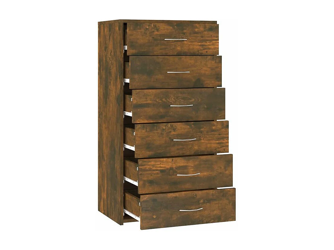 Chiffonnier 6 tiroirs en bois Homy 50cm - Le rangement pratique-Couleur Marron fumé