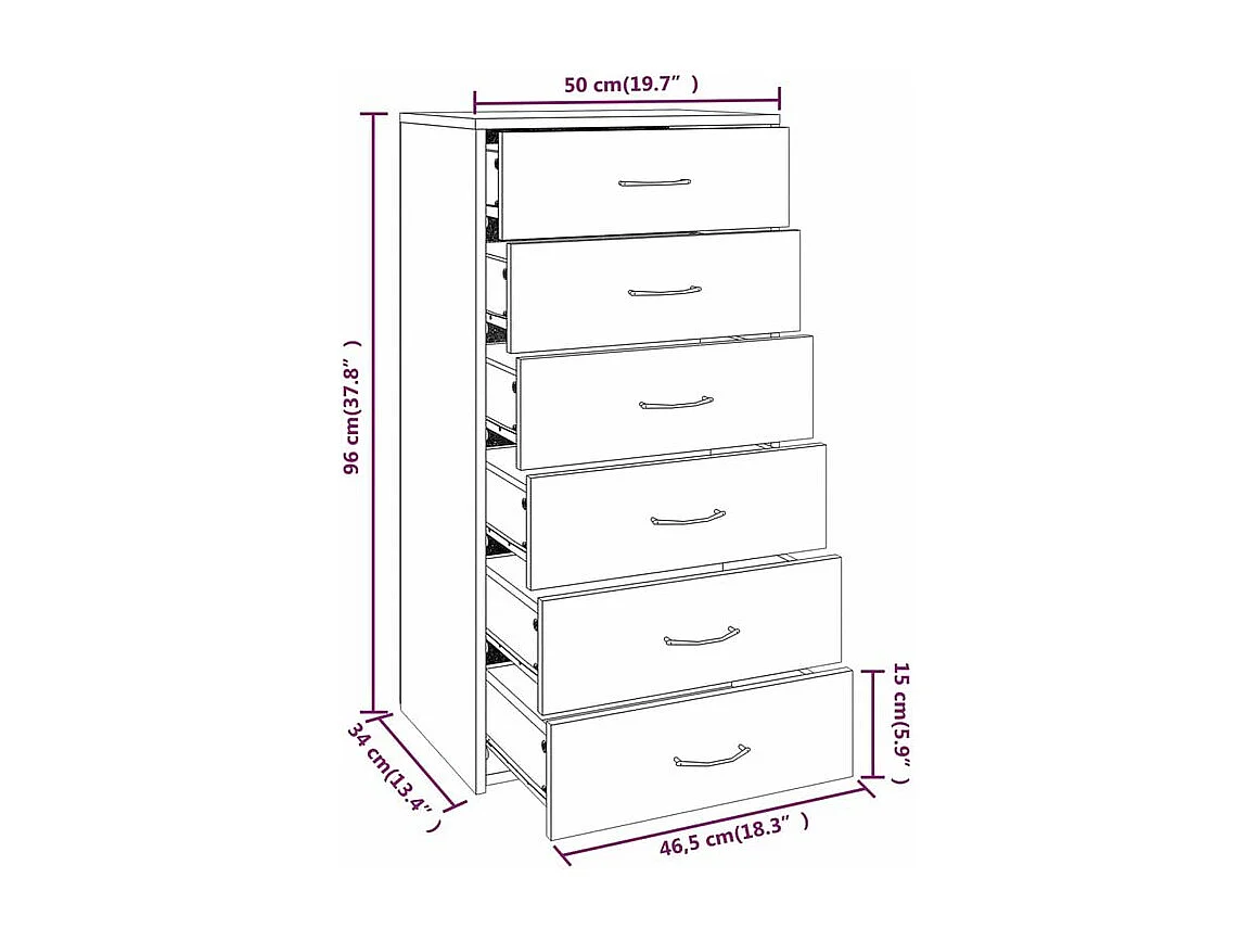 Chiffonnier 6 tiroirs en bois Homy 50cm - Le rangement pratique-Couleur Marron fumé