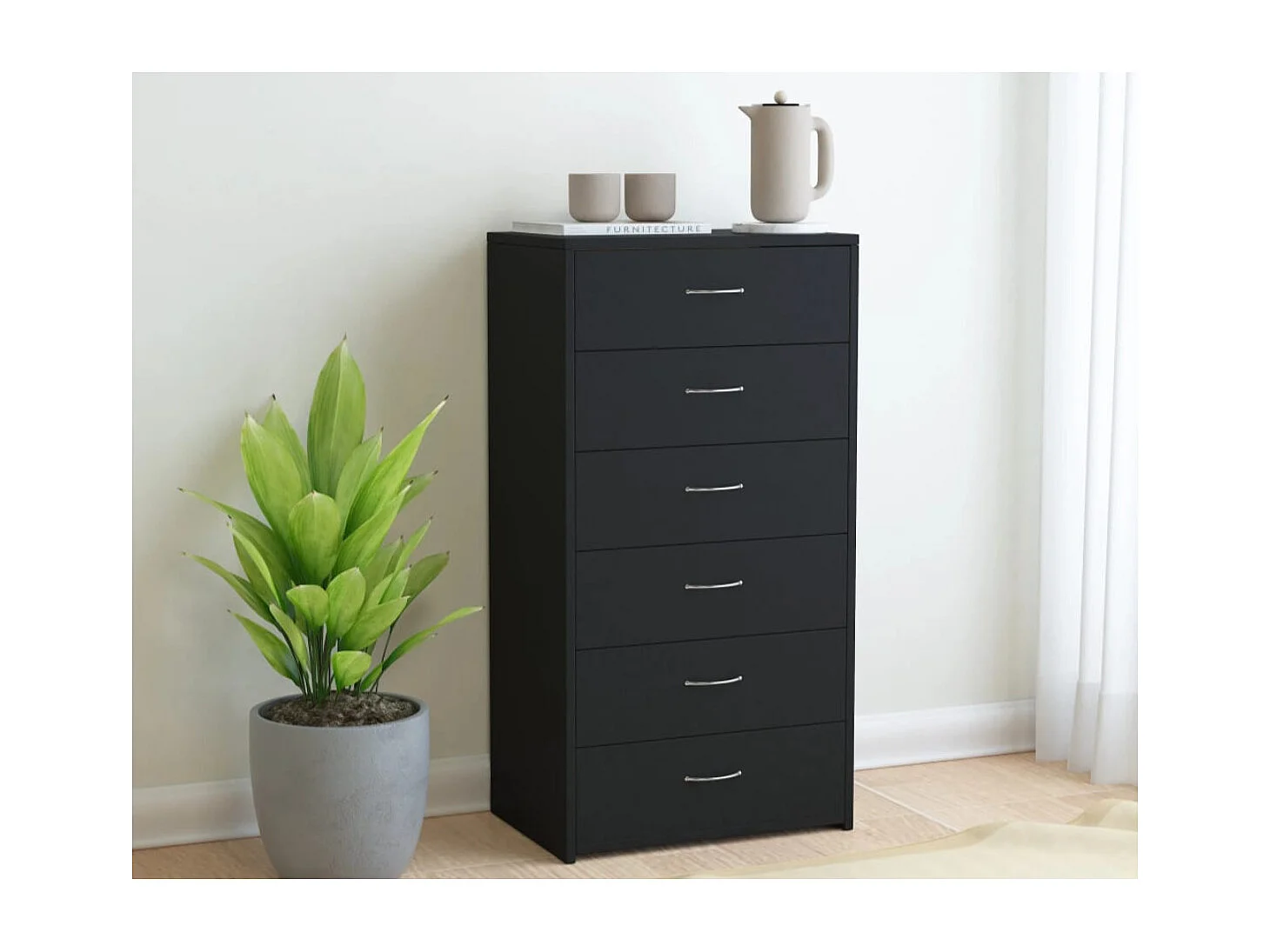 Chiffonnier 6 tiroirs en bois Homy 50cm - Le rangement pratique-Couleur Marron fumé