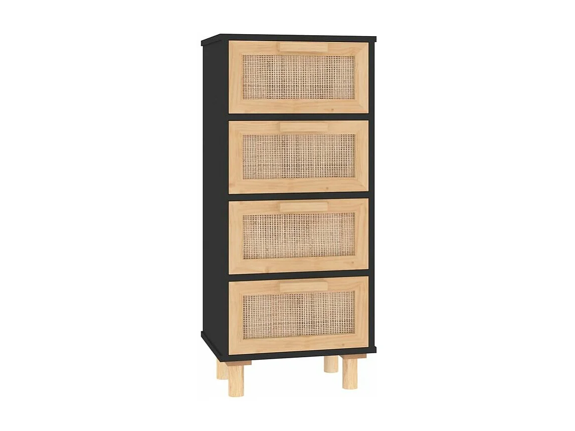 Chiffonnier en bois avec 4 tiroirs en Rotin naturel 40cm - Modèle Kaliga-Couleur Noir