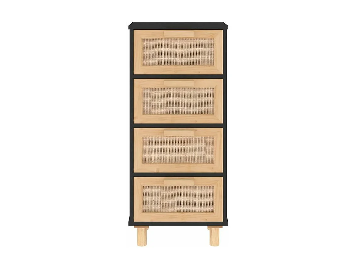 Chiffonnier en bois avec 4 tiroirs en Rotin naturel 40cm - Modèle Kaliga-Couleur Noir