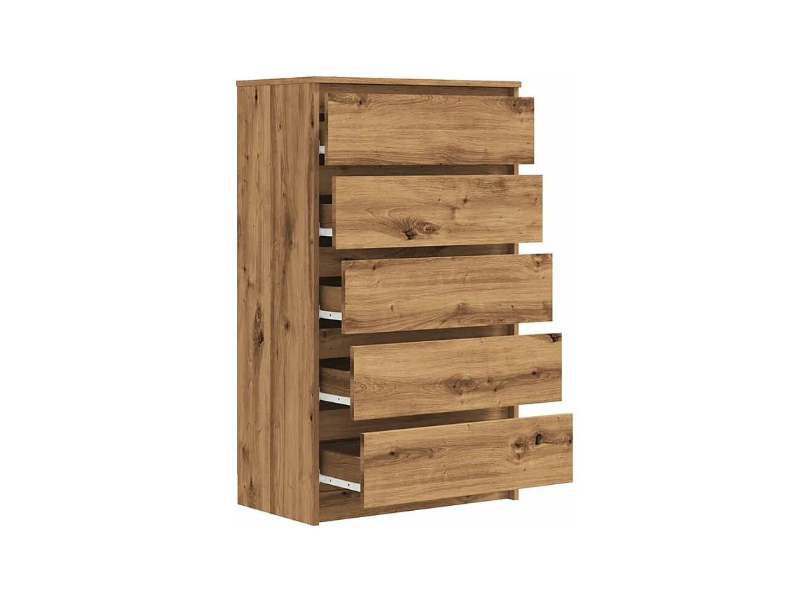 Commode haute 5 tiroirs Klasko 60cm - Bois d'ingénierie-Couleur Marron noisette