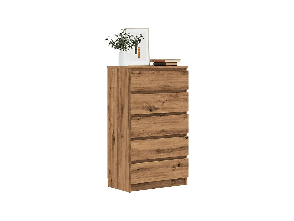 Commode haute 5 tiroirs Klasko 60cm - Bois d'ingénierie-Couleur Marron noisette