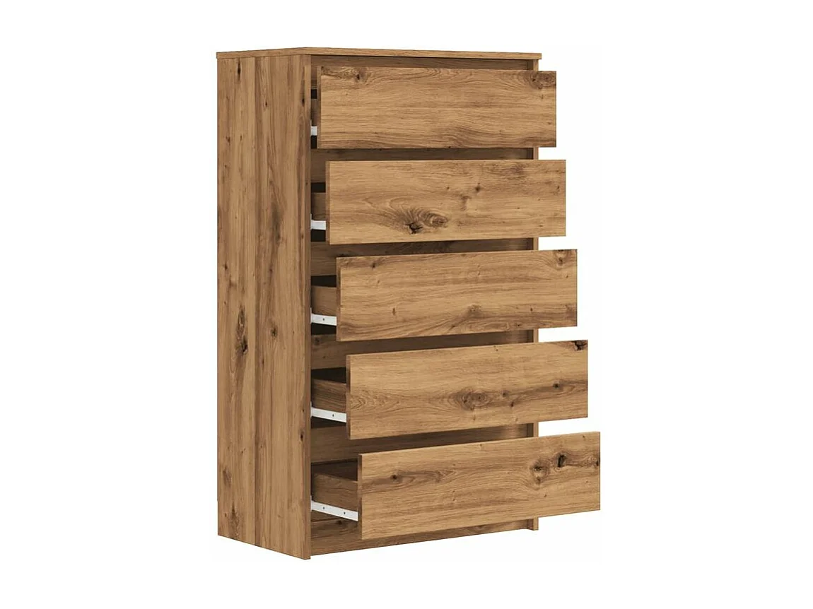 Commode haute 5 tiroirs Klasko 60cm - Bois d'ingénierie-Couleur Marron noisette