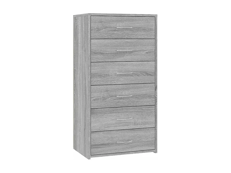 Chiffonnier 6 tiroirs en bois Homy 50cm - Le rangement pratique-Couleur Chêne gris