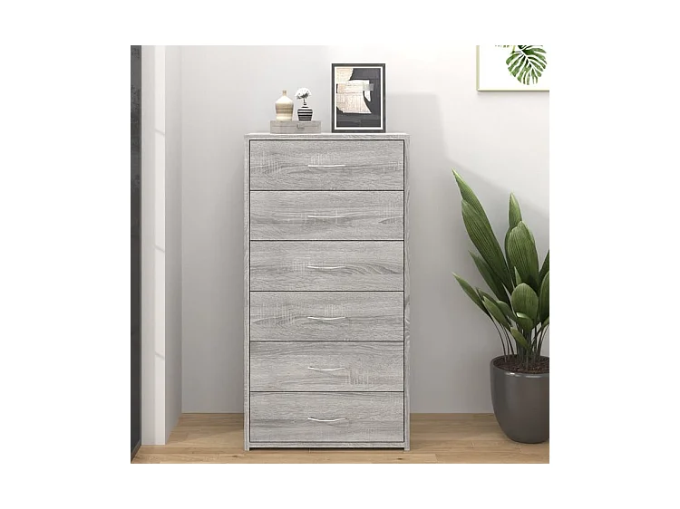 Chiffonnier 6 tiroirs en bois Homy 50cm - Le rangement pratique-Couleur Chêne gris