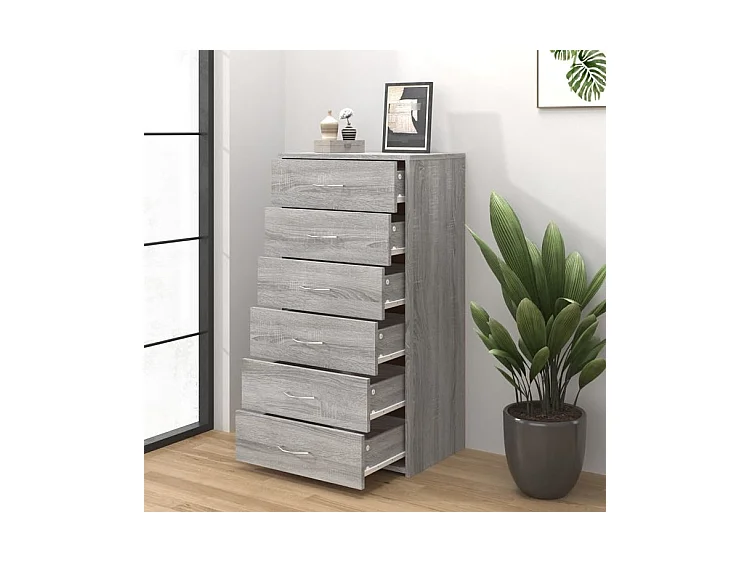 Chiffonnier 6 tiroirs en bois Homy 50cm - Le rangement pratique-Couleur Chêne gris