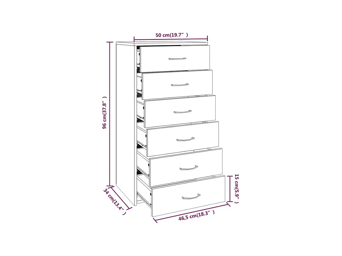 Chiffonnier 6 tiroirs en bois Homy 50cm - Le rangement pratique-Couleur Chêne gris