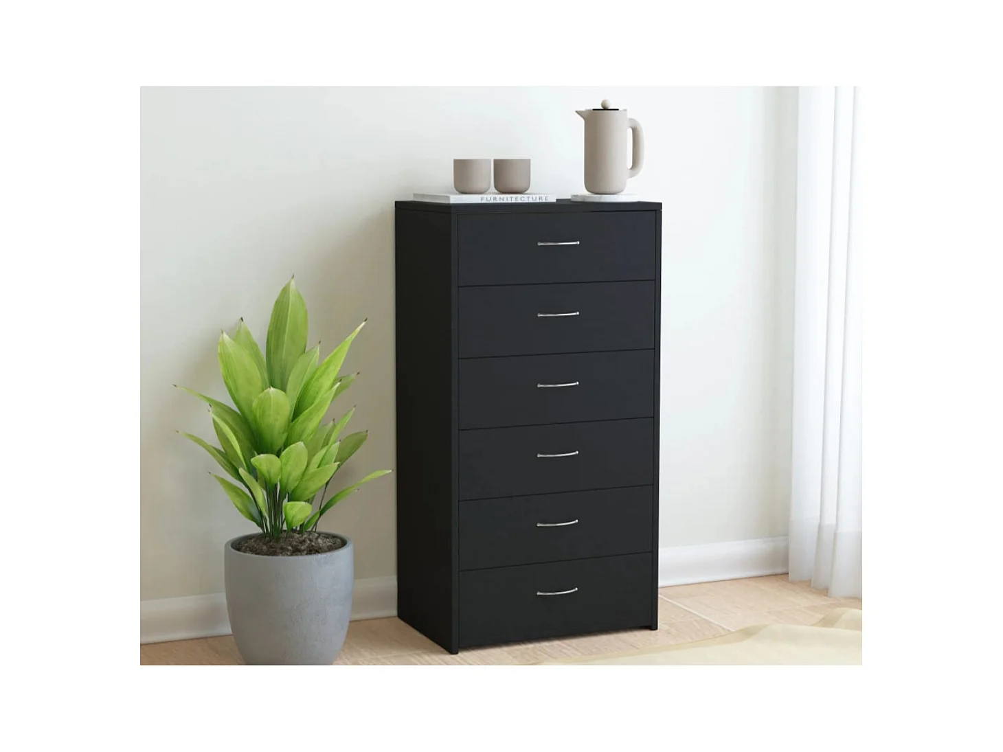 Chiffonnier 6 tiroirs en bois Homy 50cm - Le rangement pratique-Couleur Chêne gris