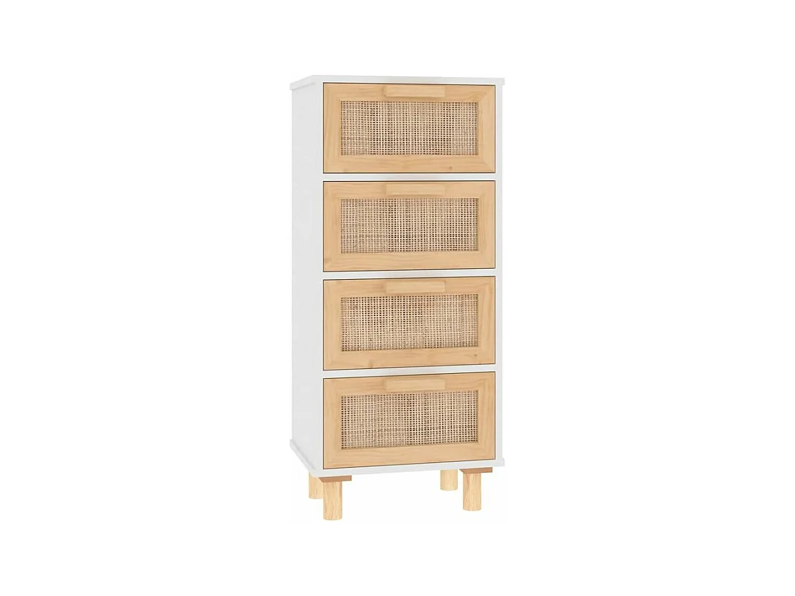 Chiffonnier en bois avec 4 tiroirs en Rotin naturel 40cm - Modèle Kaliga-Couleur Blanc