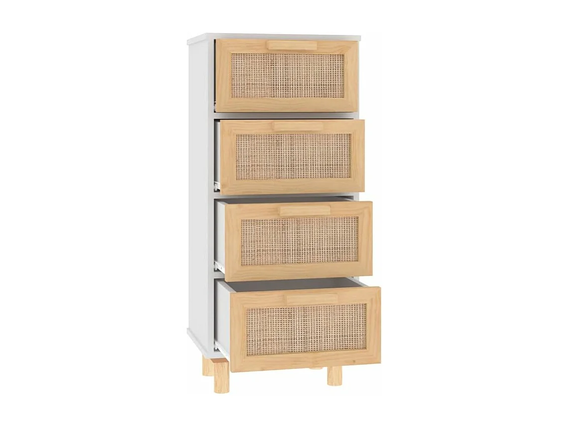 Chiffonnier en bois avec 4 tiroirs en Rotin naturel 40cm - Modèle Kaliga-Couleur Blanc